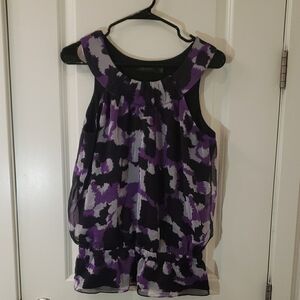 The Limited Black and Purple Ruffled Tank Top